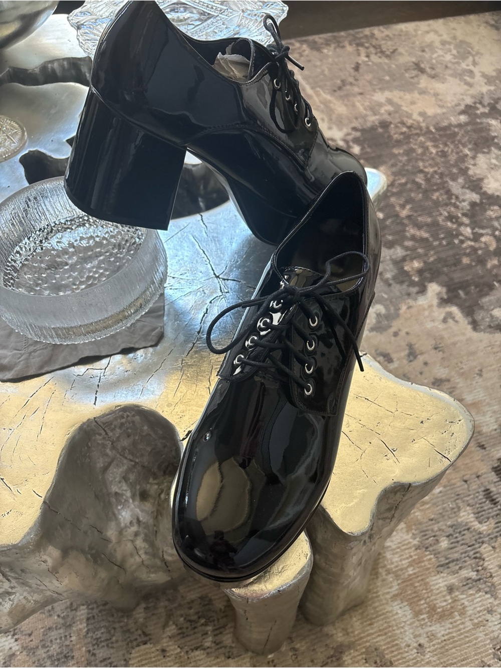 Patent Leather Block Heel Oxford - Black disco size 14.   New unworn